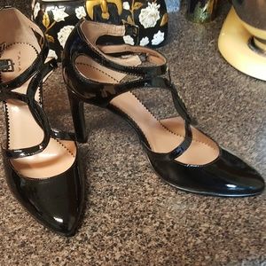 Tahari Jamie Black Patent Strappy Pumps